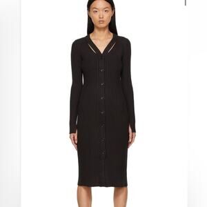Proenza Schouler Brown Rib Knit Button Dress Luxury Designer Minimalist Midi S